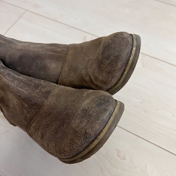 Dolce Vita DV Nubuk Leather Stacked Wooden Heel Booties Sz 10 - Picture 6 of 13